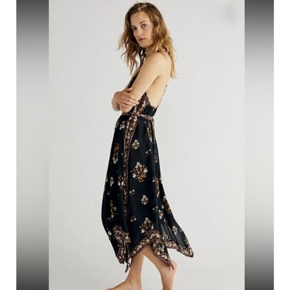 Free People Nouveau Floral Lace Midi Black Motif Dress Size XS